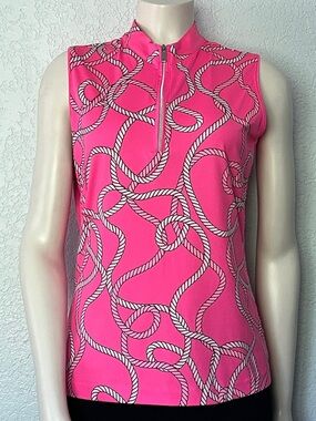 Pink Rope Print Sleeveless Golf Top 1/4 Zip Tennis Women’s Small Pickleball Tail